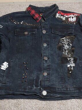 Demolition Black Denim Battle Jacket Sequin Studded Legend Crew Size XL